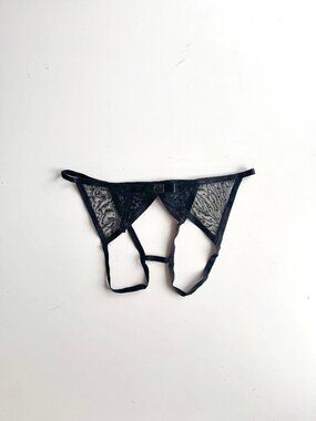 NWOT VICTORIA'S SECRET Very Sexy Black Rosebud Dot Mesh Crotchless Panties